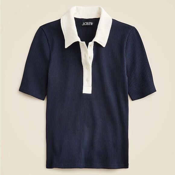 NWT J CREW Premium rib short-sleeve polo shirt in navy - Picture 5 of 7